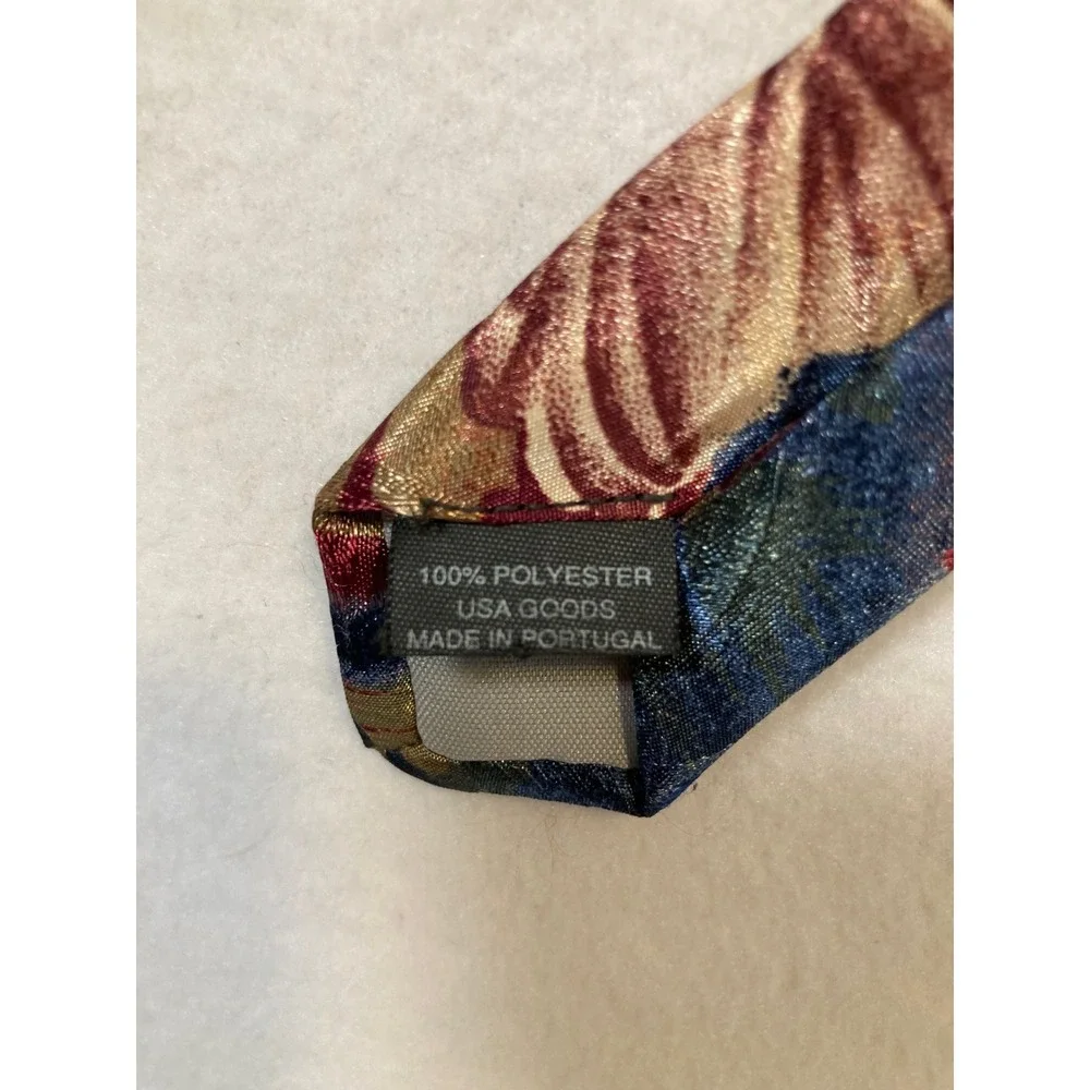Towncraft‎ Necktie Mens OS Burgundy Gold Blue Floral Abstract Jacquard Classic